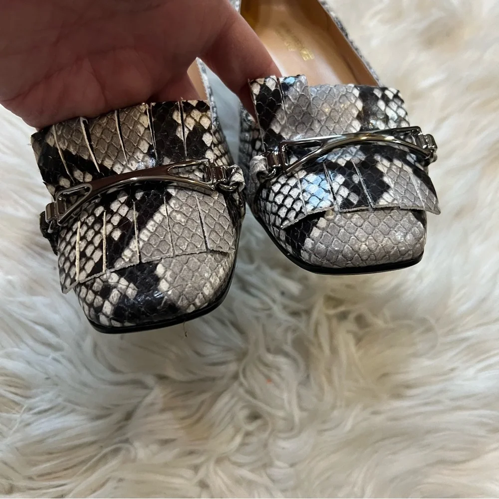 Wilma Firenze Black & White Italian Leather Snakeskin Fringe Low Heel Pumps 37 - Picture 5 of 8